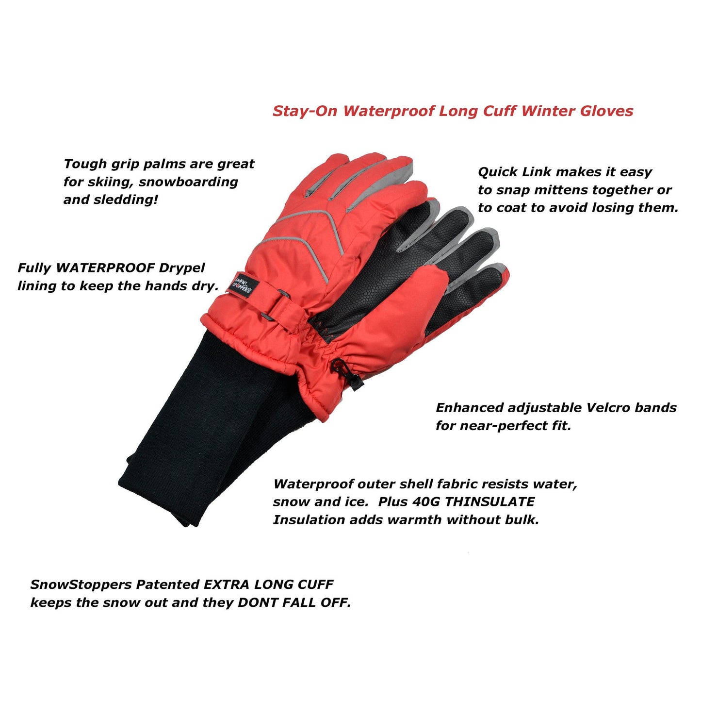 SnowStoppers® Extended Cuff Gloves - SnowStoppersMittens